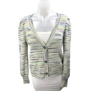 Sundays Multicolor Striped V-neck Jeweled Button Long Sleeve Cardigan Sweater S